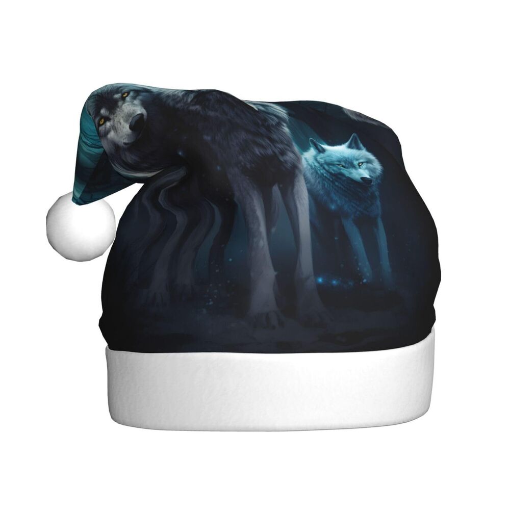 3902 Animal Wolf and Moon Christmas Hat for Adults, Santa Hats, Holiday Hat